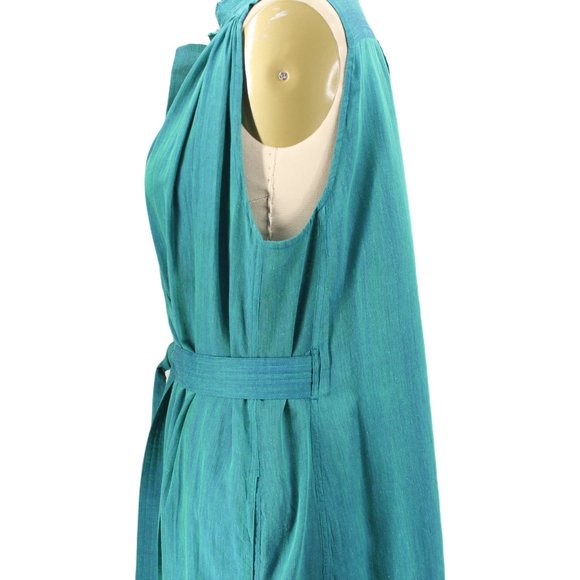 Mii Handwoven Iridescent Silk Cotton Wrap Joe Dress SZ M Blue Green Teal Artisan - Picture 4 of 15